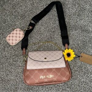 Steve Madden Pink and Brown Quilted Crossbody Bag with Chain Strap